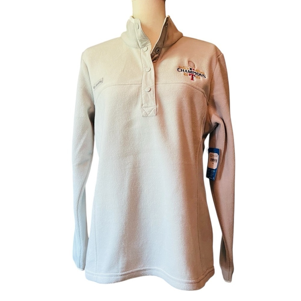 Columbia Light Gray Half Snap Pullover with Texas Rangers Logo Size Large NWT